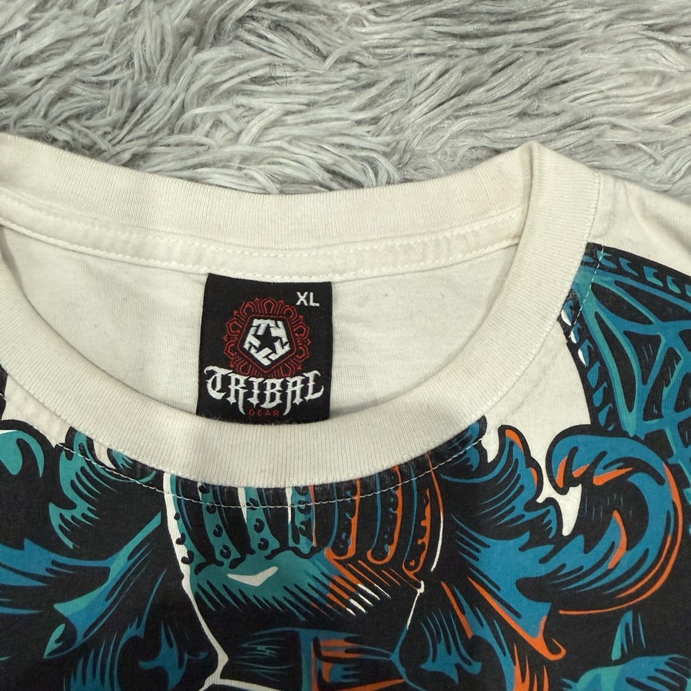 Tribal Men's Short Sleeve Tee - White with Blue and Orange Graphic